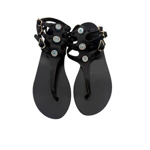 Ancient Greek Sandals Black Leather Evil Eye Gladiator Sandals Blue Beads 37
